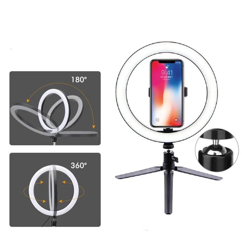 Ring Light 8 Pol + Table Tripod + Suporte para Celular